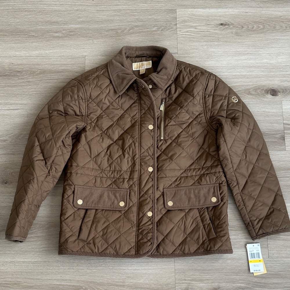 MICHAEL Michael Kors Brown Quilted Jacket with Corduroy Trim